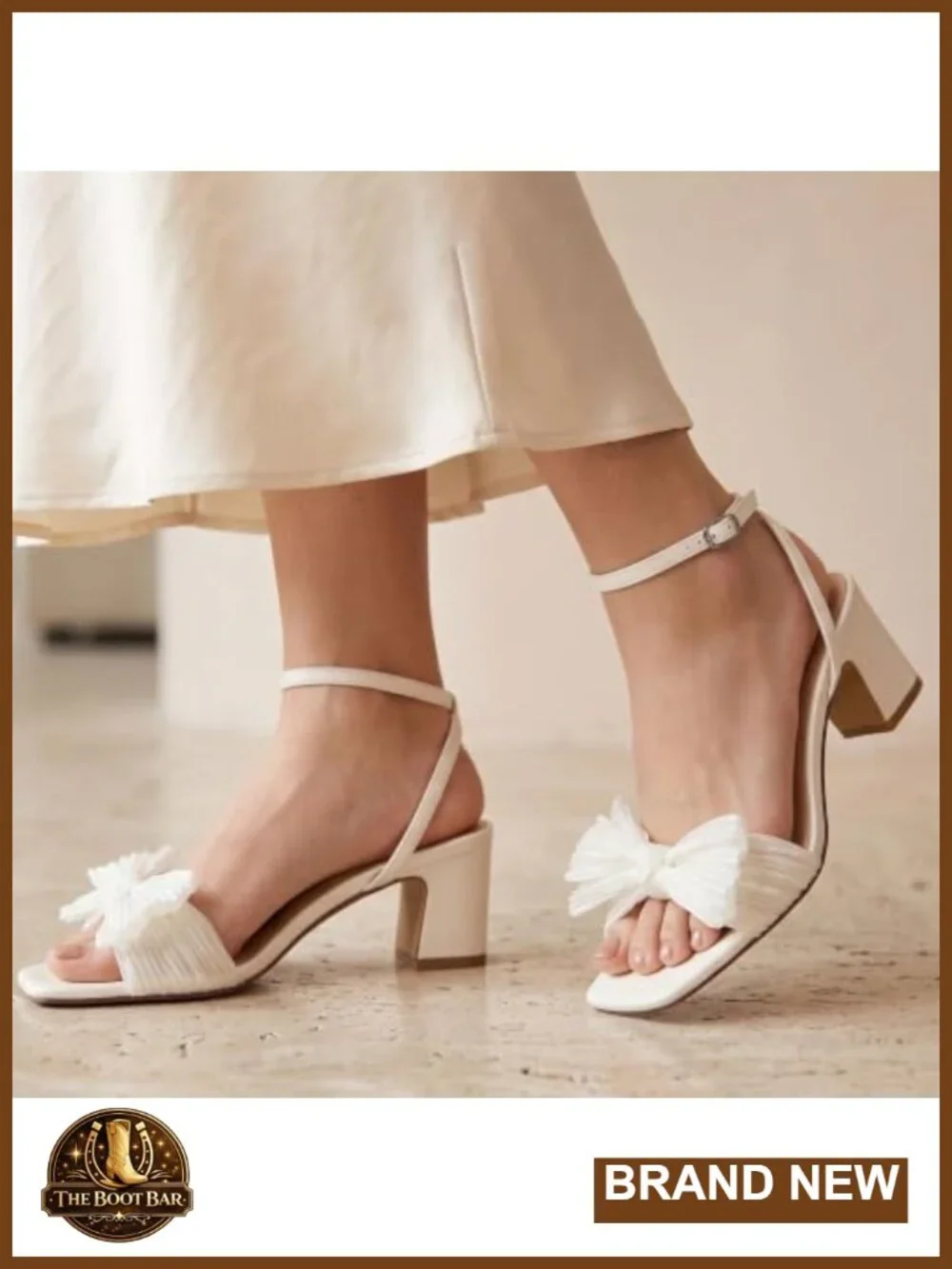 Women's Bow Heeled Sandals Square Toe Ankle Strap Block Heel